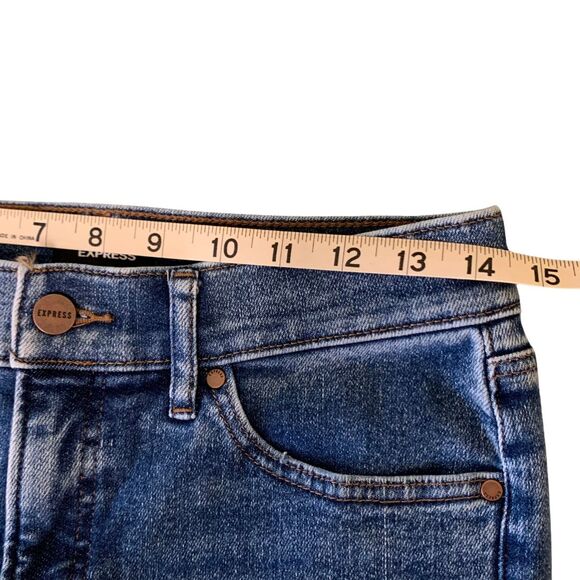 Express Denim Blue Jeans Skyscraper Mid Rise Light Wash with Ankle Slit Size 8S - Picture 6 of 9
